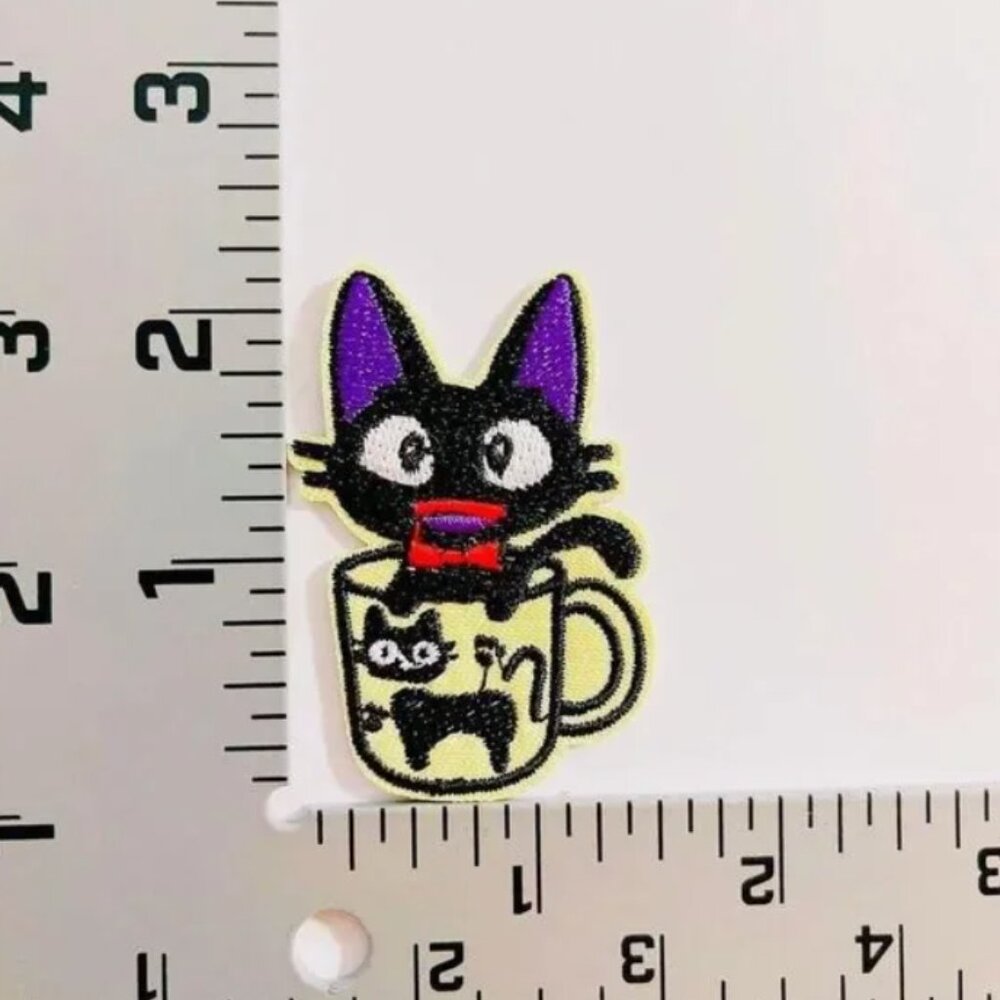 vintage Black Cat Coffee Mug Cat-Pet-Iron On Embroidered Patch